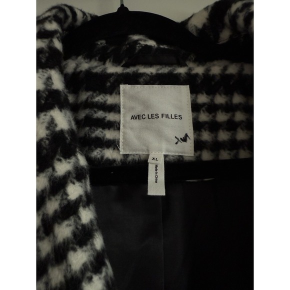 NWT Avec Les Filles‎ Womens Brushed Faux Wool Plaid Overcoat Black & White SZ L - Picture 5 of 8